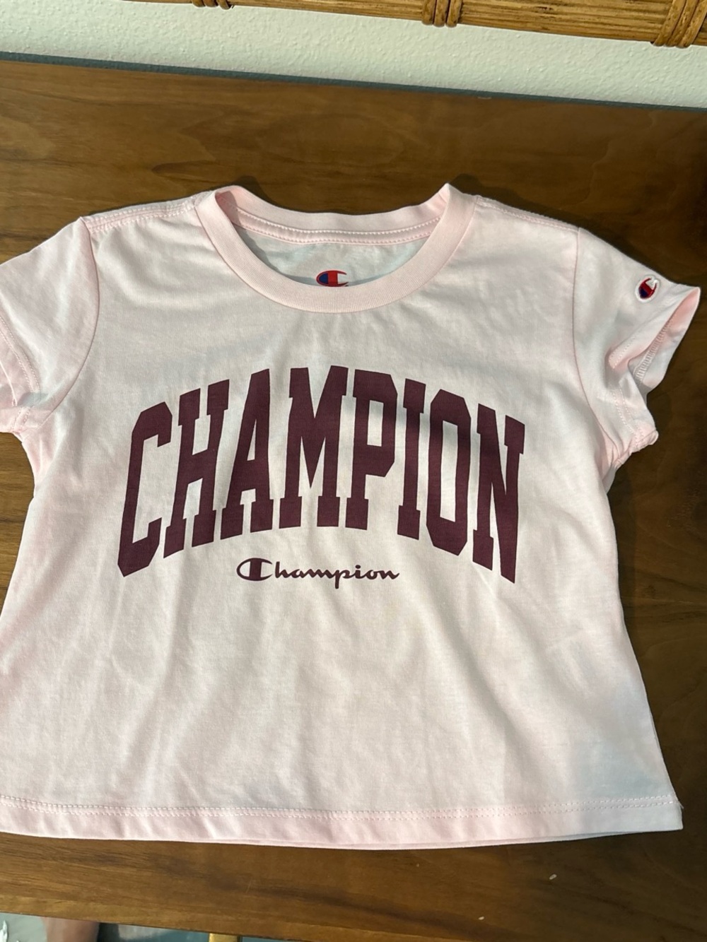 Champion Kids Light Pink Tee with Maroon Logo